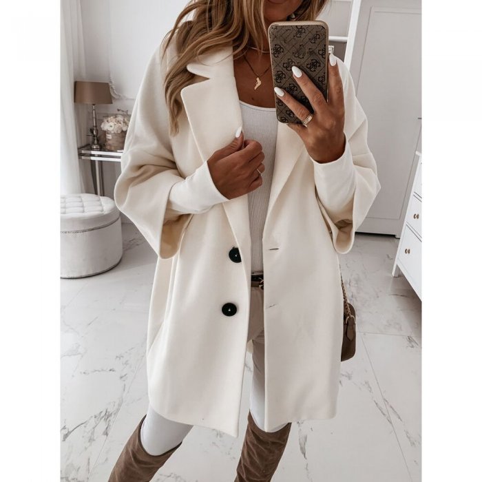 Solid Color Lapel Long Sleeve Casual Coat For Women