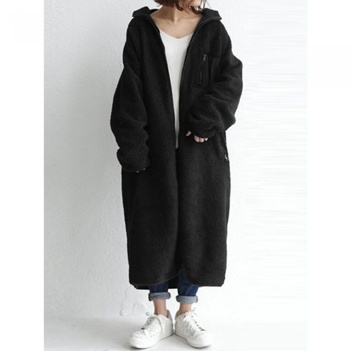 Solid Color Zipper Pocket Long Sleeve Casual Coat for Women