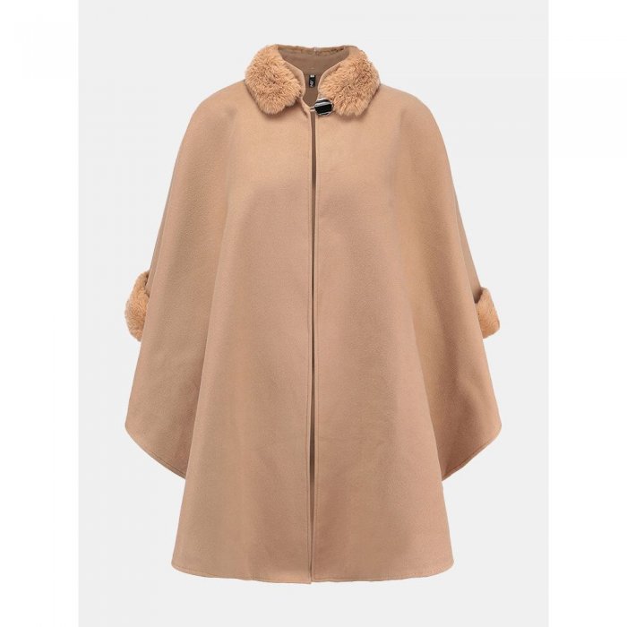 Faux Fur Woolen Patchwork Irregular Women Cape Coat