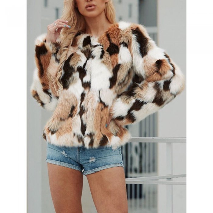 Multi-color Faux Fur Long Sleeve Coat For Women