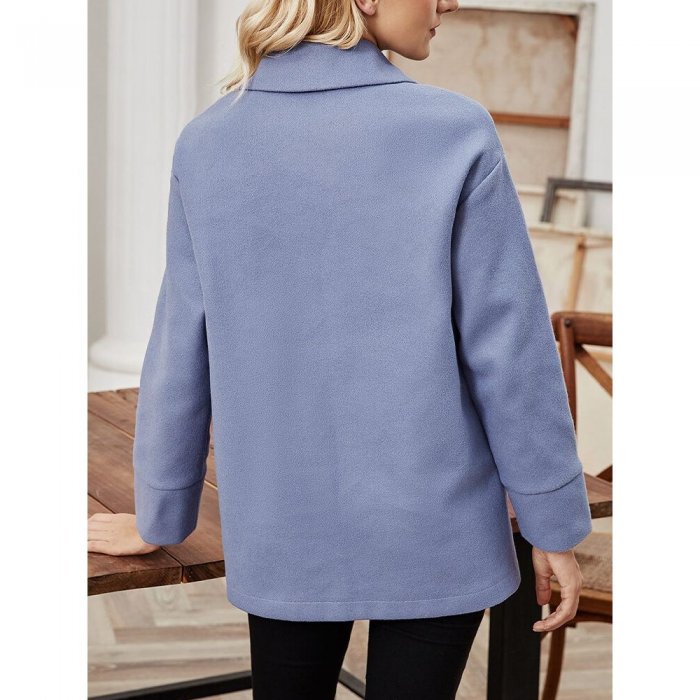 Solid Color Button Long Sleeve Casual Coat for Women