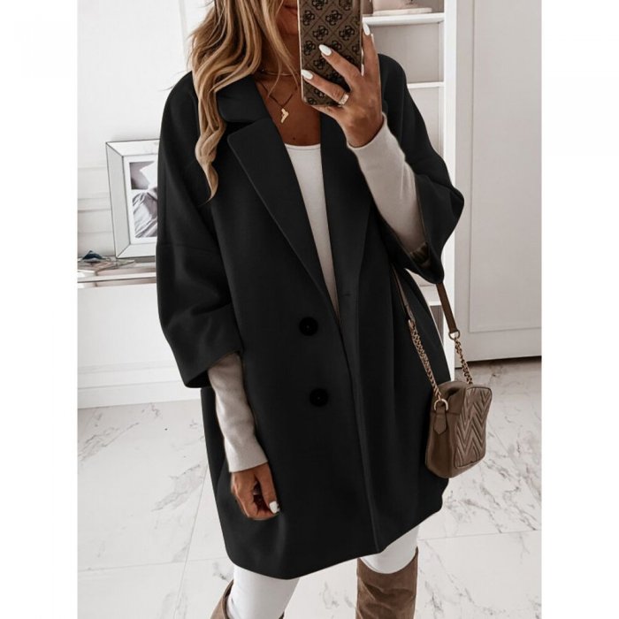 Solid Color Lapel Long Sleeve Casual Coat For Women