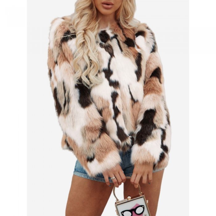 Multi-color Faux Fur Long Sleeve Coat For Women