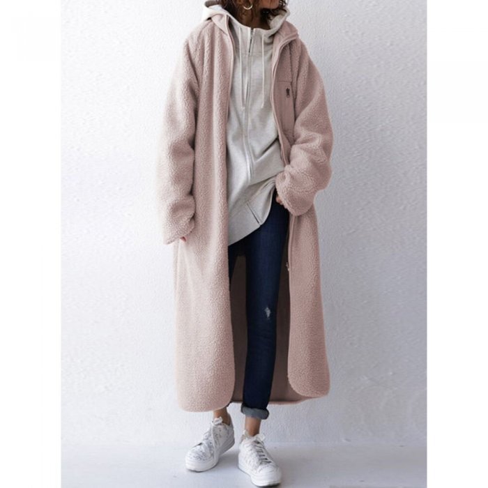 Solid Color Zipper Pocket Long Sleeve Casual Coat for Women