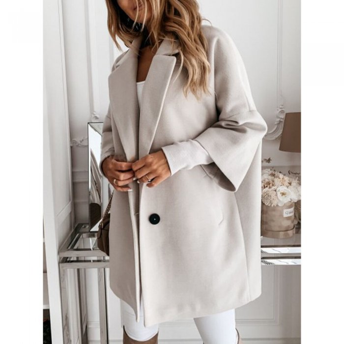 Solid Color Lapel Long Sleeve Casual Coat For Women