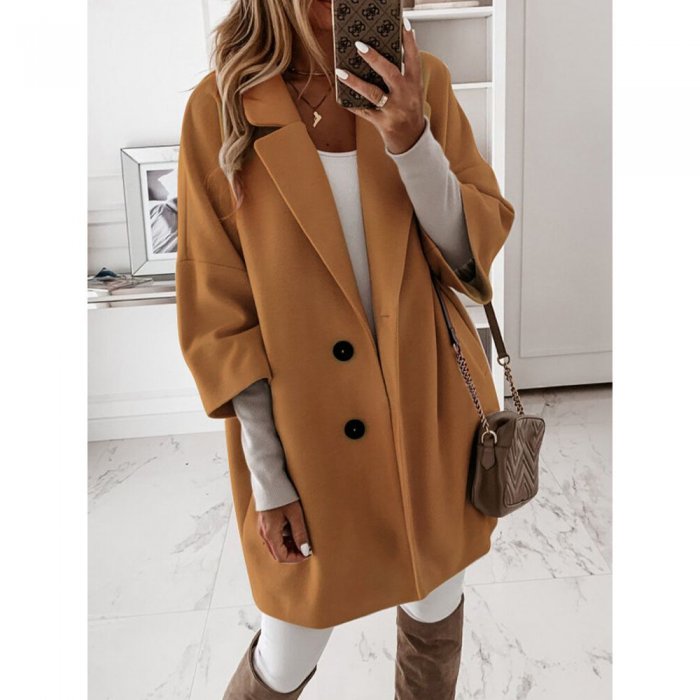 Solid Color Lapel Long Sleeve Casual Coat For Women